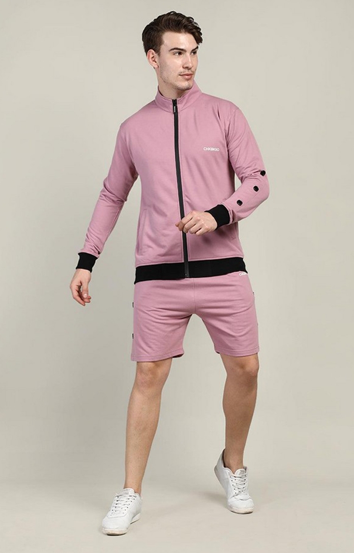 Men's Pink Solid Cotton Co-ords