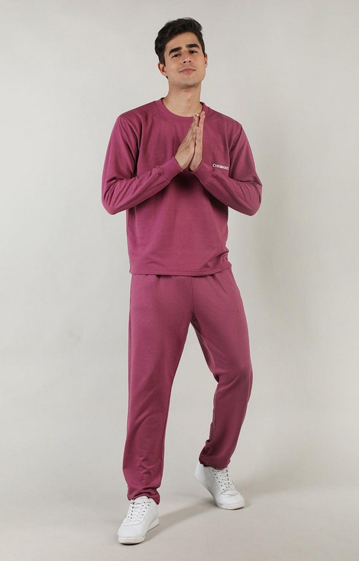 Men's Pink Solid Cotton Co-ords