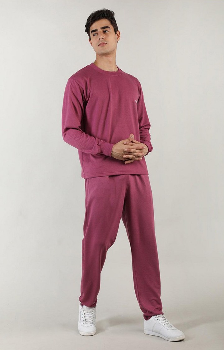 Men's Pink Solid Cotton Co-ords