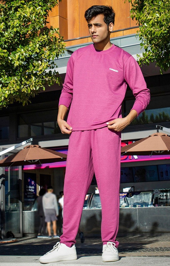 Men's Pink Solid Cotton Co-ords