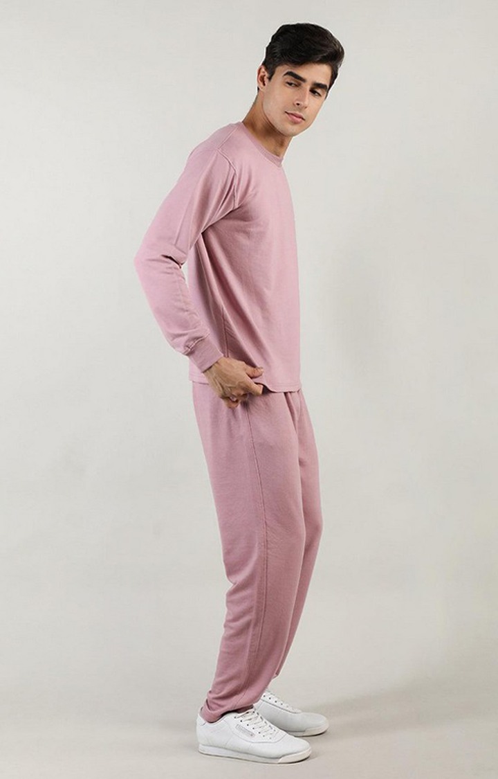 Men's Pink Solid Cotton Co-ords