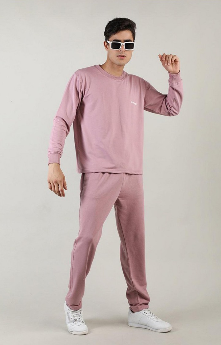 Men's Pink Solid Cotton Co-ords