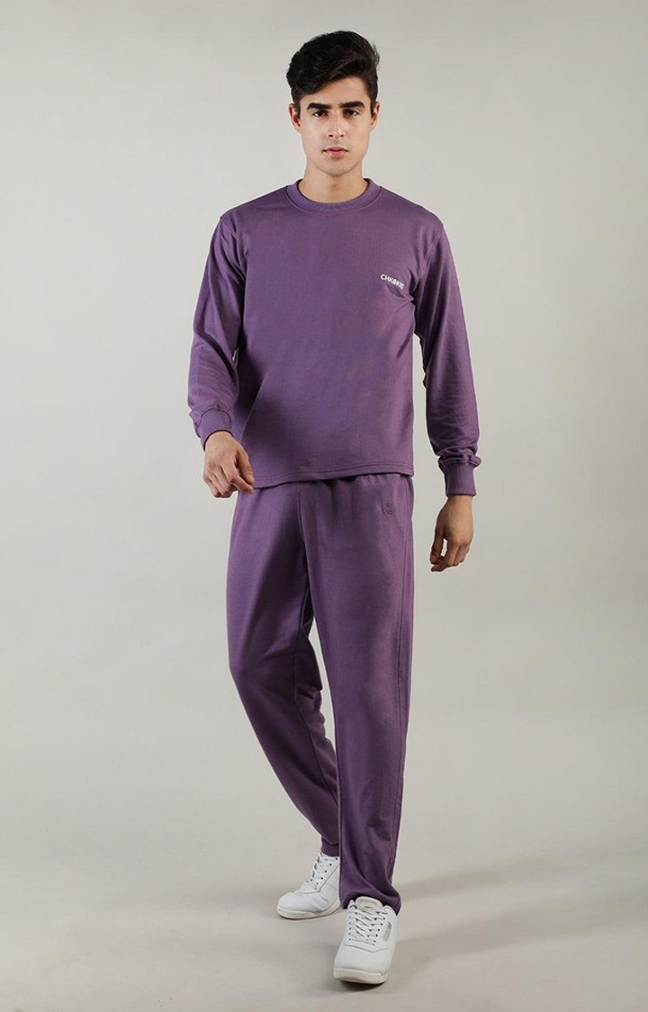 Men's Purple Solid Cotton Co-ords