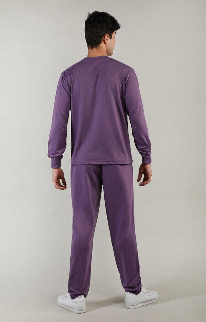 Men's Purple Solid Cotton Co-ords