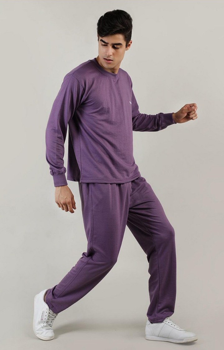 Men's Purple Solid Cotton Co-ords