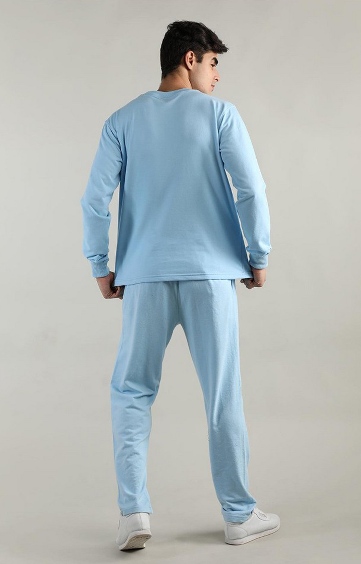 Men's Blue Solid Cotton Co-ords