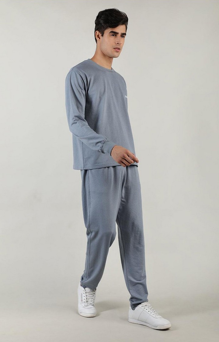 Men's Grey Solid Cotton Co-ords