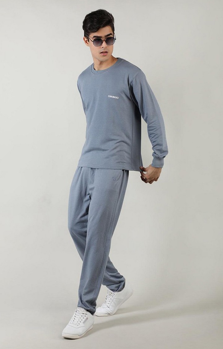 Men's Grey Solid Cotton Co-ords