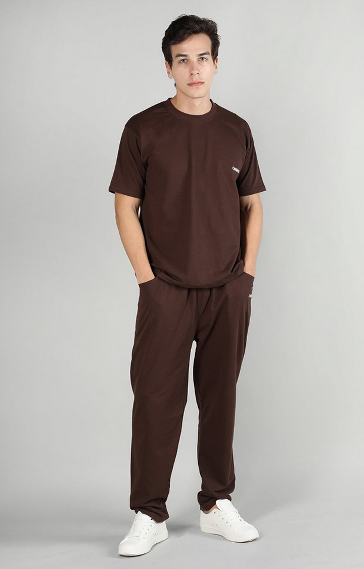 CHKOKKO | Men's Brown Solid Cotton Co-ords