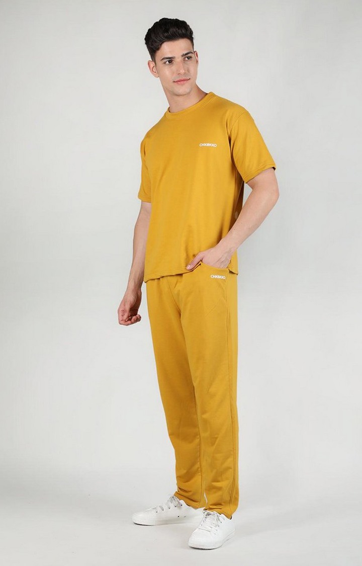 Men's Yellow Solid Cotton Co-ords