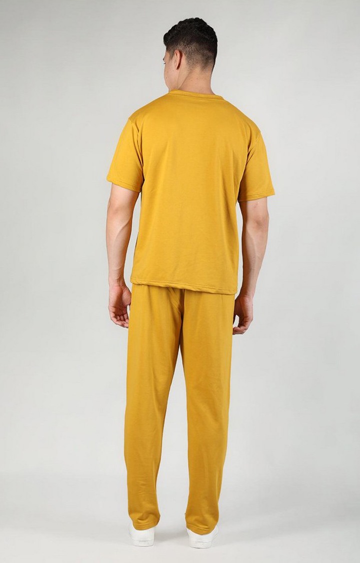 Men's Yellow Solid Cotton Co-ords