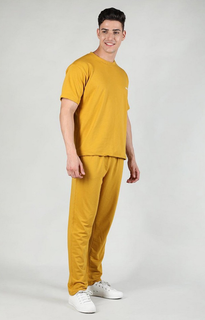 Men's Yellow Solid Cotton Co-ords