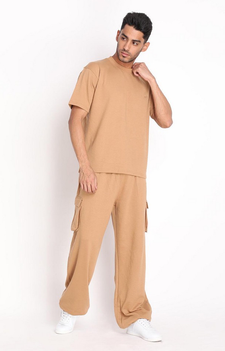 Men's Brown Solid Cotton Co-ords