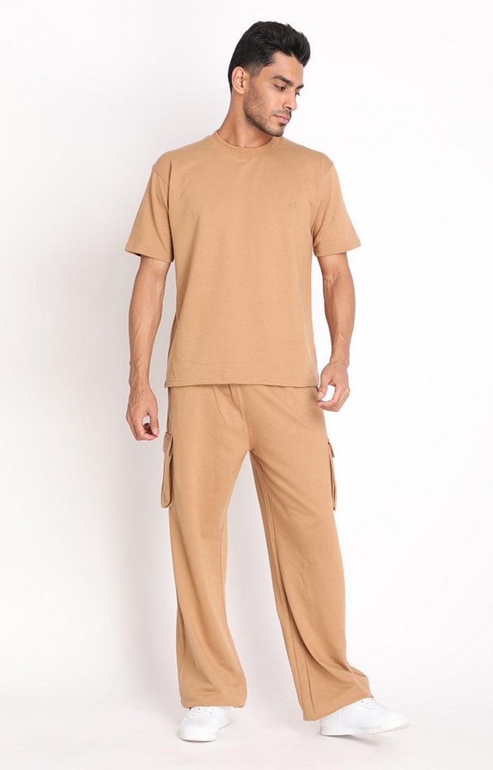 CHKOKKO | Men's Brown Solid Cotton Co-ords