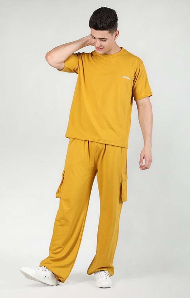 CHKOKKO | Men's Yellow Solid Cotton Co-ords