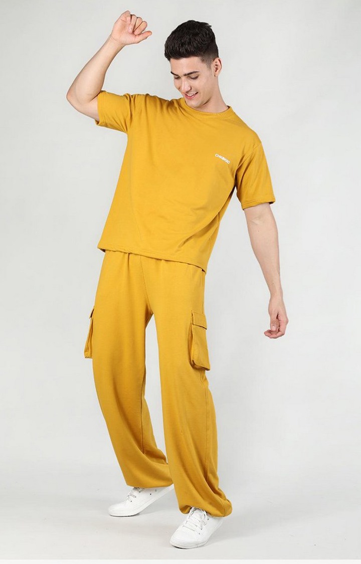 Men's Yellow Solid Cotton Co-ords