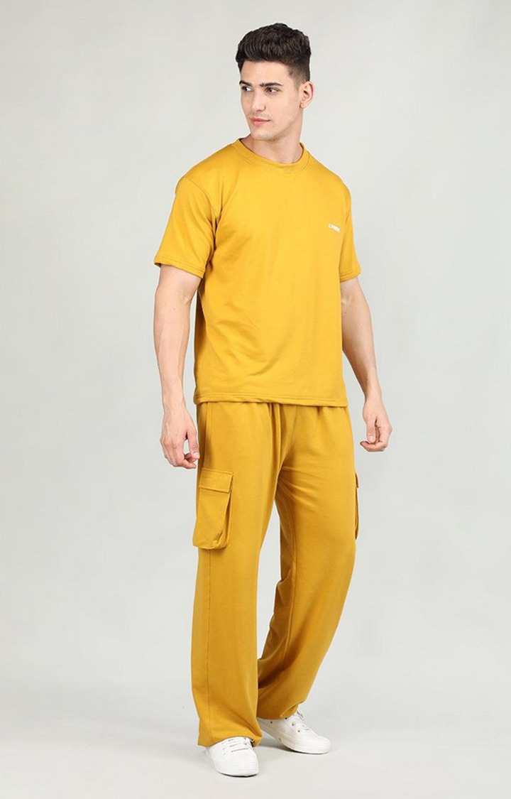 Men's Yellow Solid Cotton Co-ords