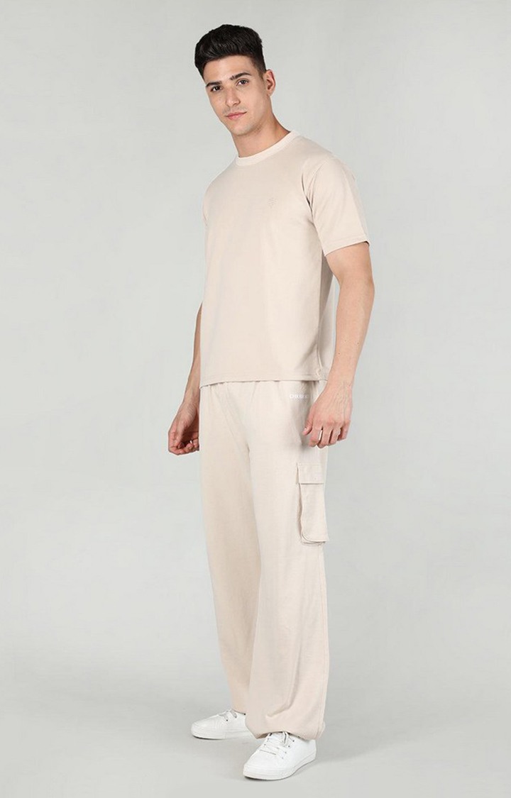 Men's Beige Solid Cotton Co-ords