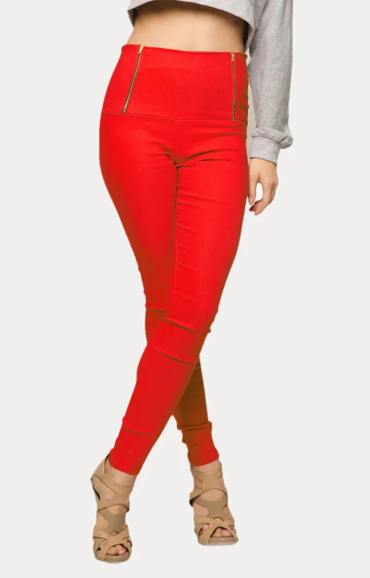 MISS CHASE | Women's Red Solid Jeggings