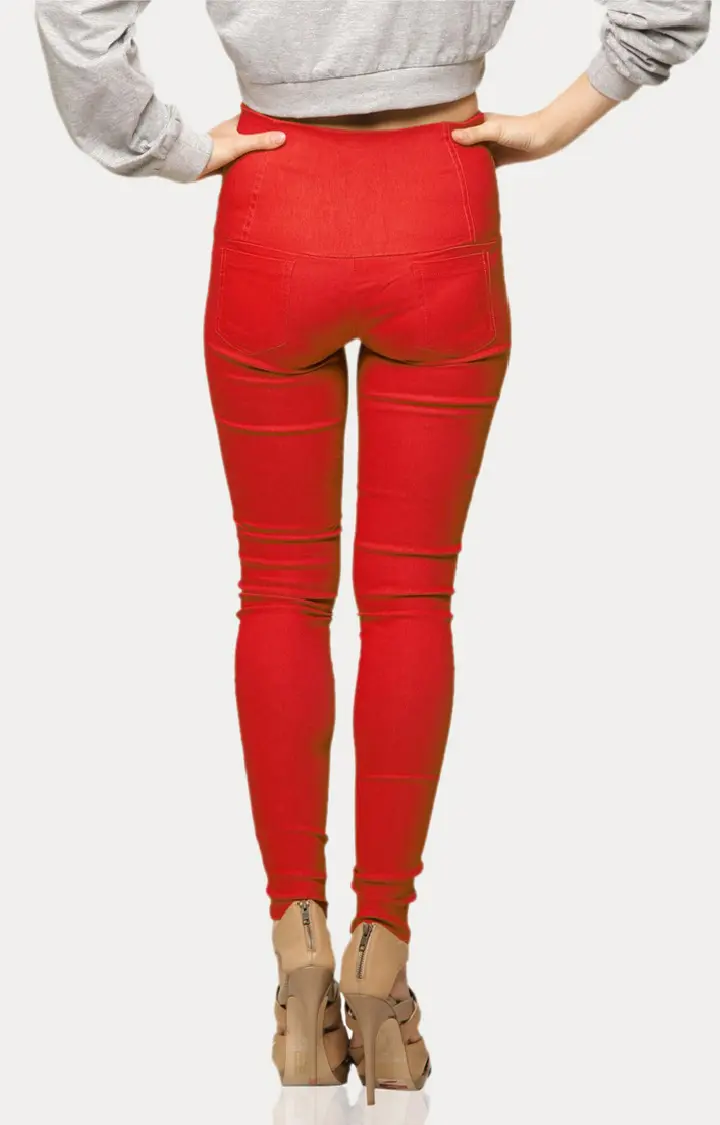 Women's Red Solid Jeggings