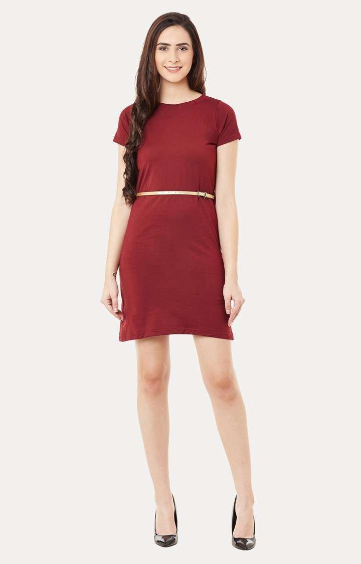 Women's Red Viscose SolidCasualwear Shift Dress