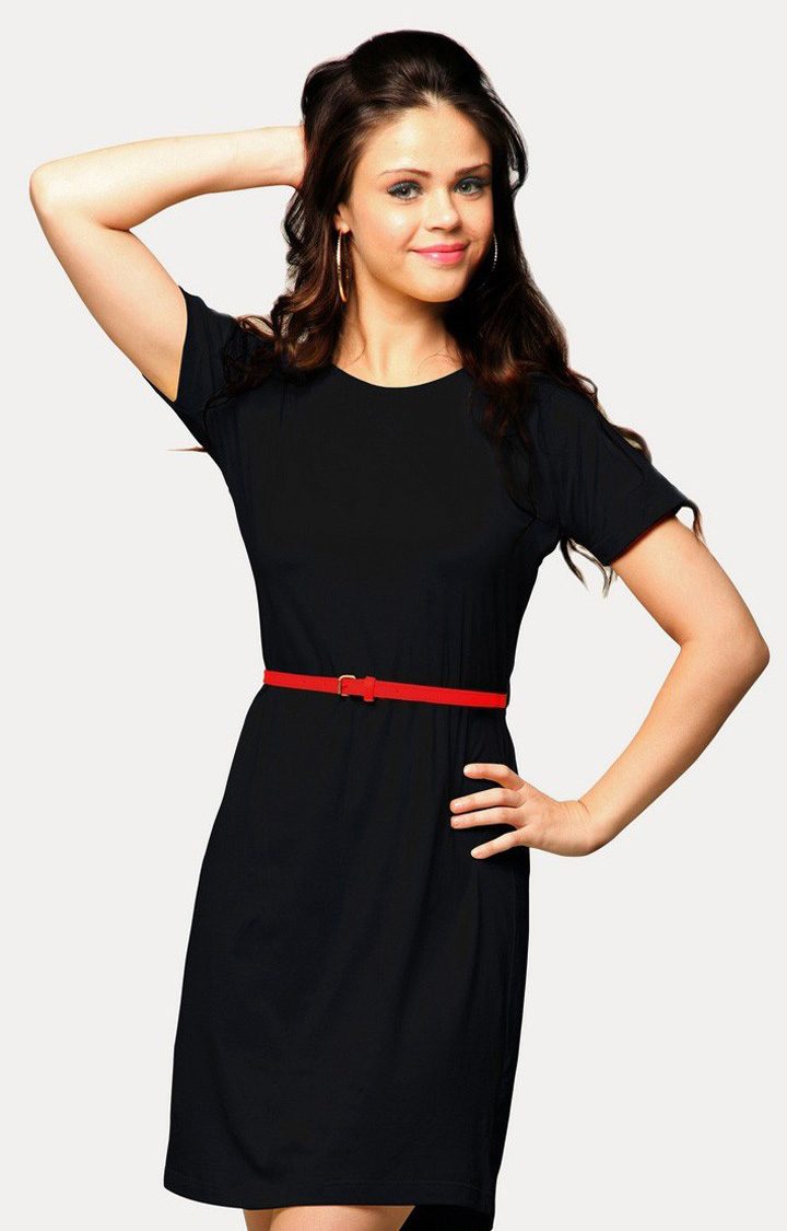 Women's Black Viscose SolidCasualwear Sheath Dress