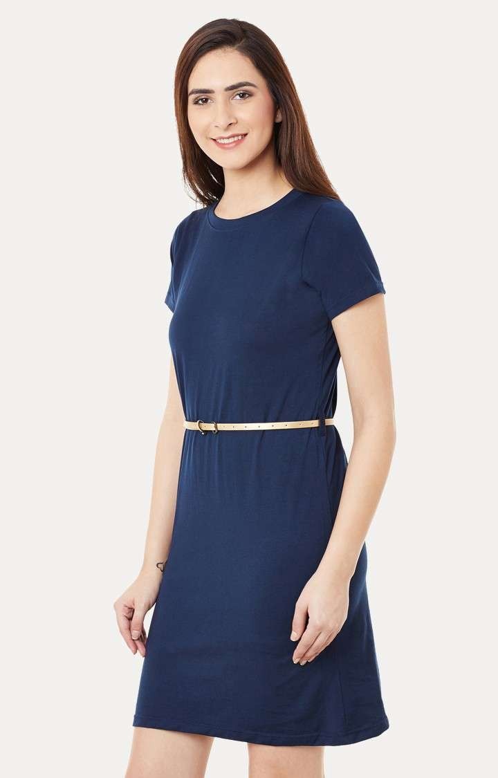 Women's Blue Viscose SolidCasualwear Shift Dress