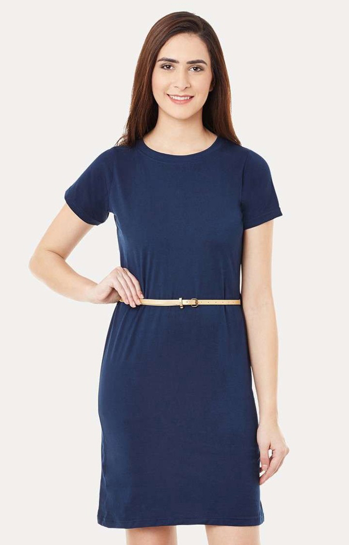 Women's Blue Viscose SolidCasualwear Shift Dress