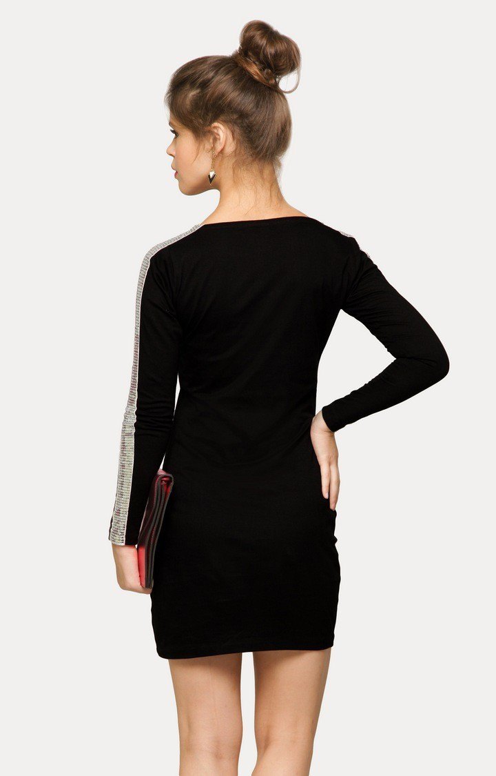 Women's Black Viscose SolidEveningwear Bodycon Dress