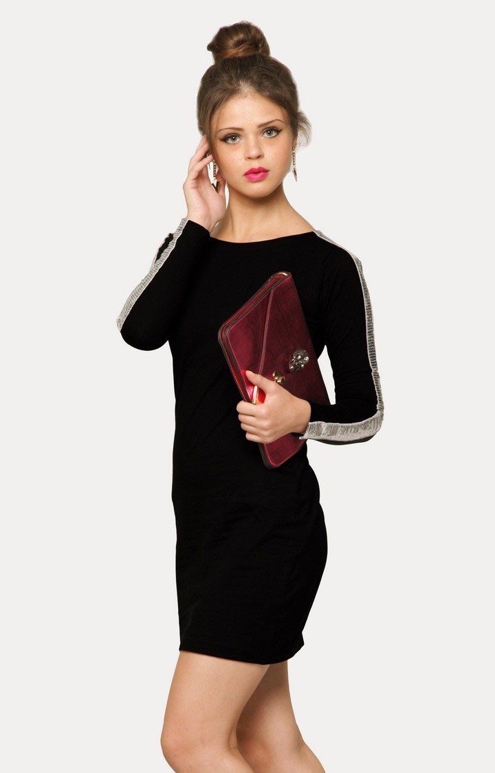 Women's Black Viscose SolidEveningwear Bodycon Dress