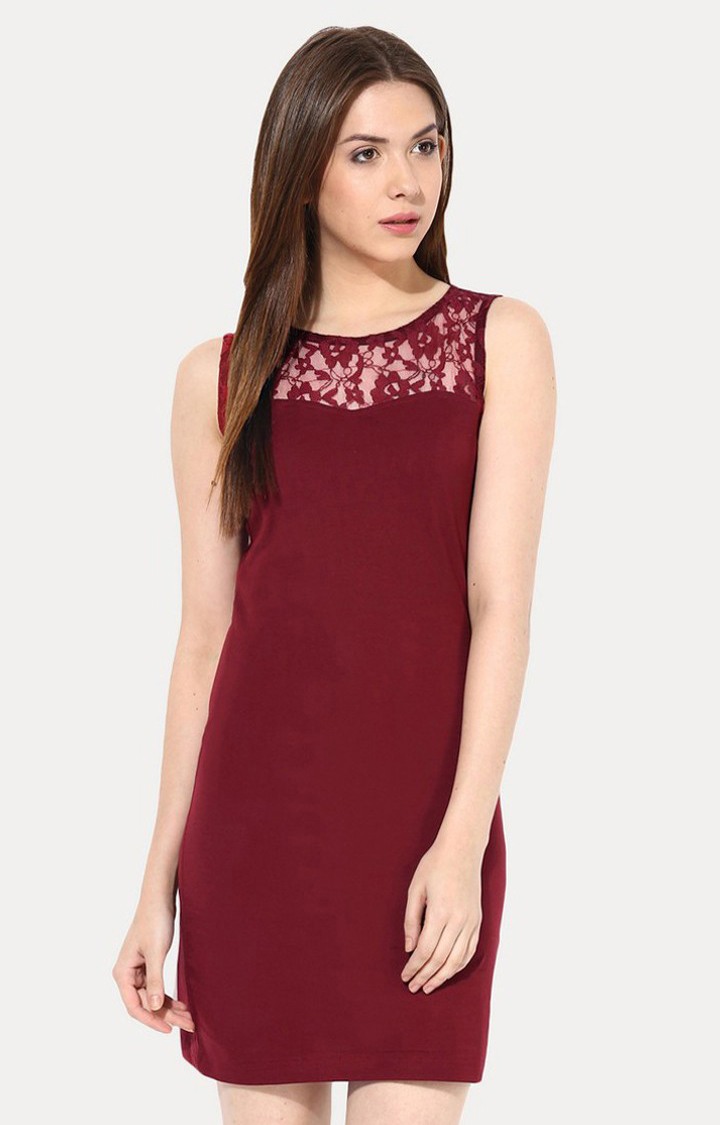 MISS CHASE | Women's Red Viscose SolidEveningwear Bodycon Dress