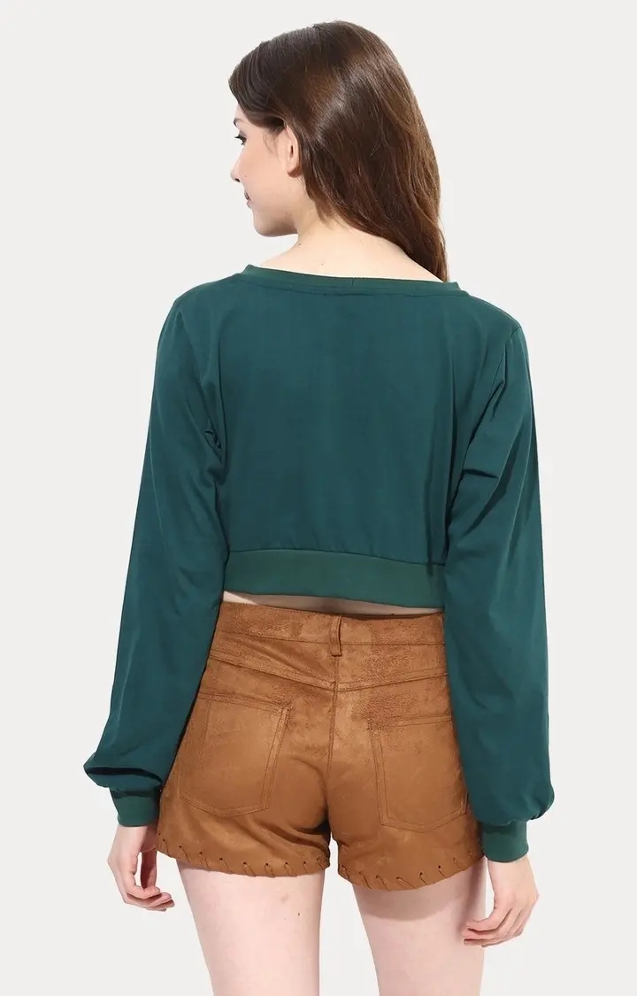 Women's Green Viscose SolidCasualwear Crop T-Shirts