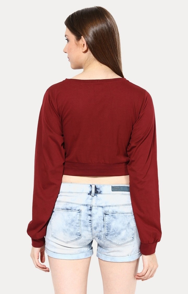 Women's Red Viscose SolidStreetwear Crop T-Shirts