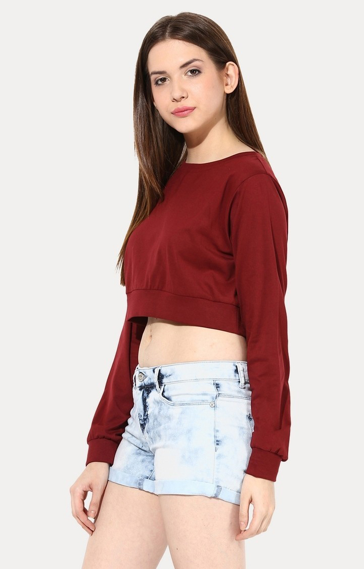 Women's Red Viscose SolidStreetwear Crop T-Shirts