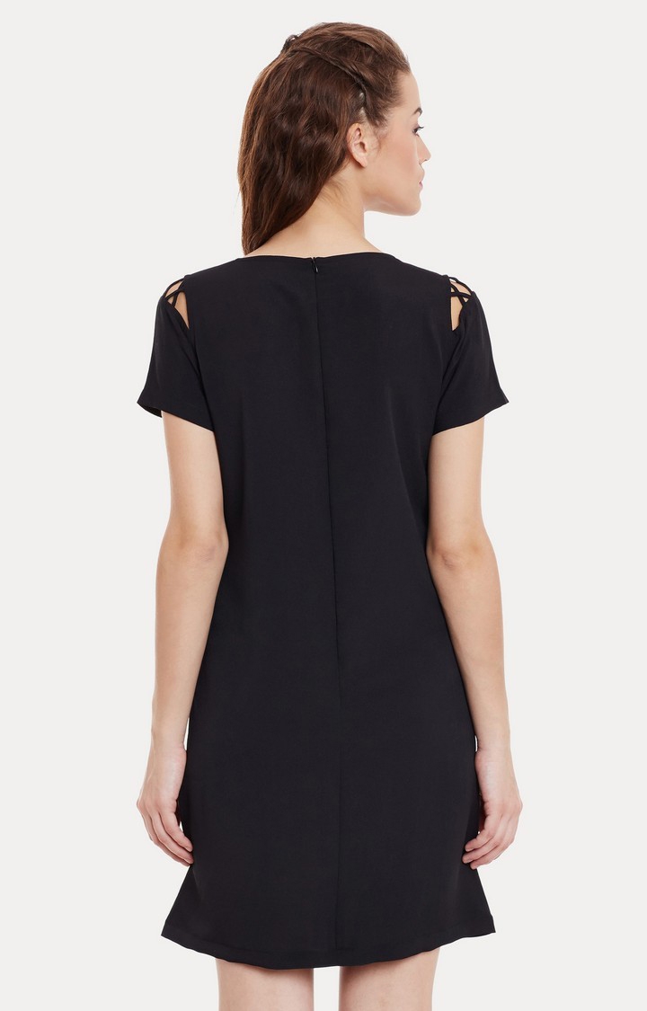 MISS CHASE | Women's Black Solid Fit & Flare Dress 3