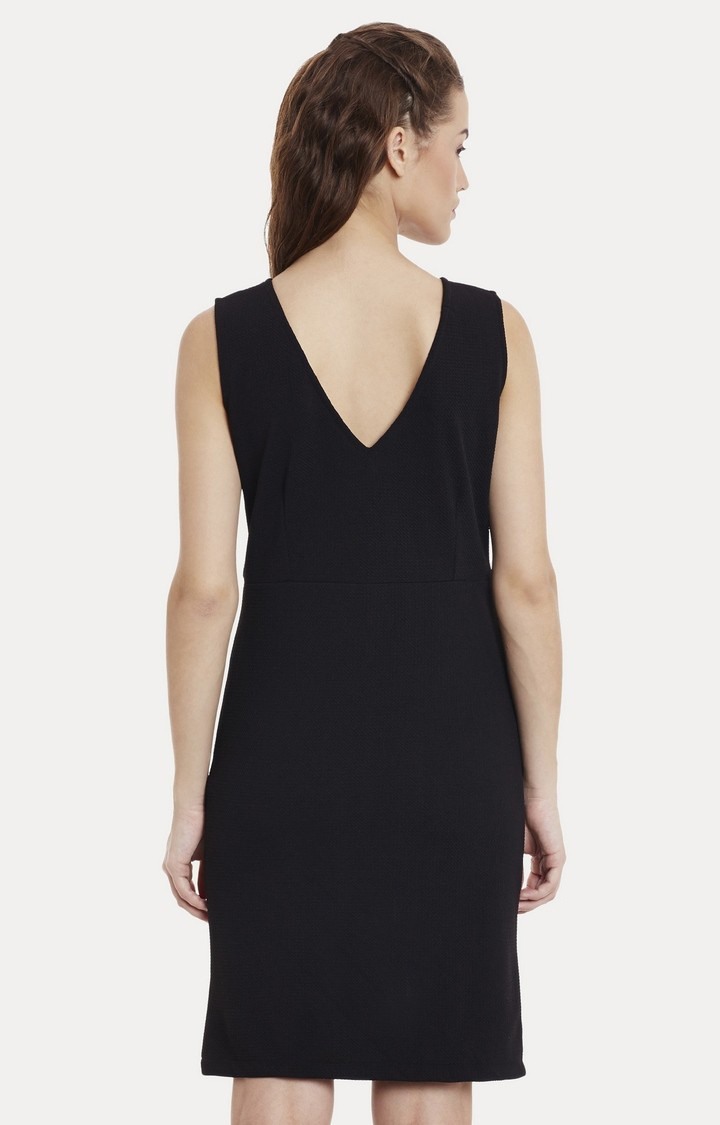 Women's Black Polyester SolidEveningwear Sheath Dress