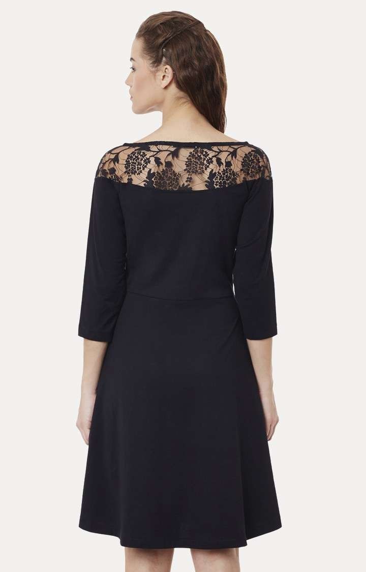 Women's Black Viscose SolidCasualwear Skater Dress