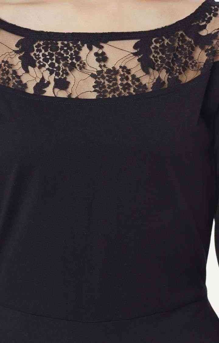 Women's Black Viscose SolidCasualwear Skater Dress