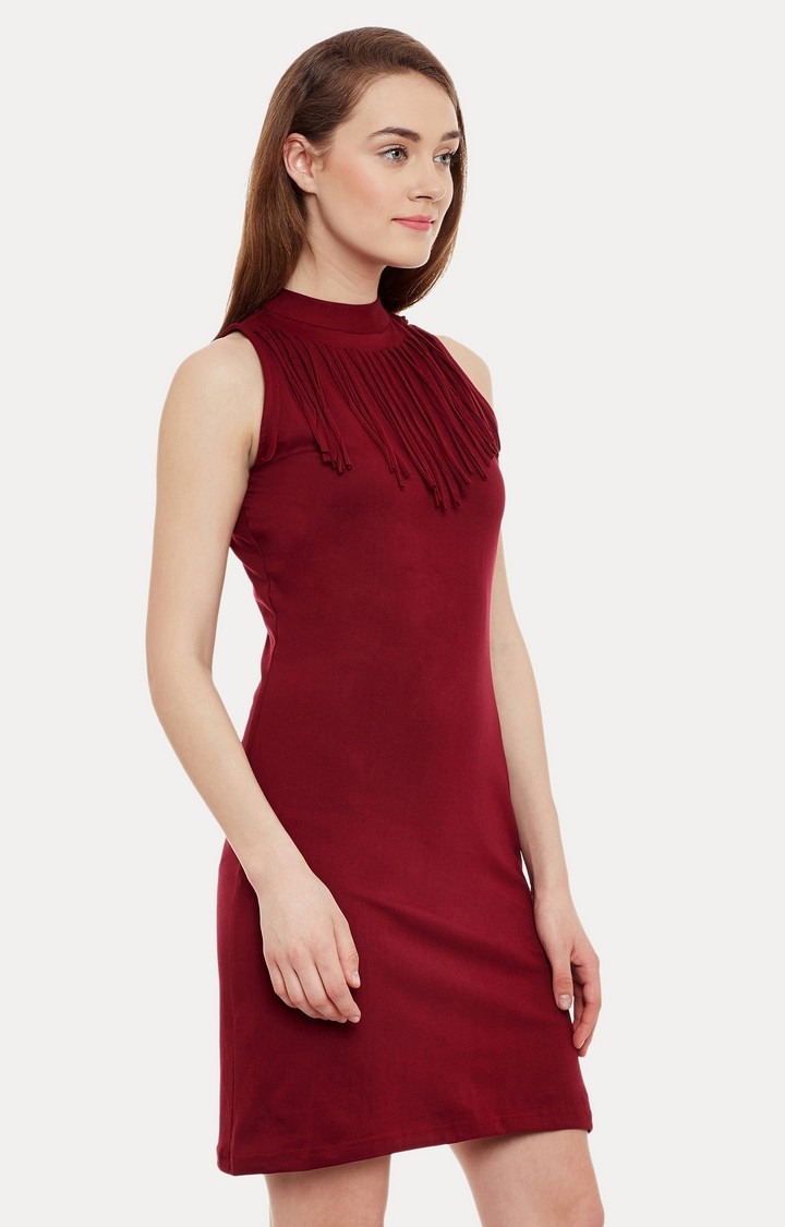 Women's Red Viscose SolidEveningwear Sheath Dress
