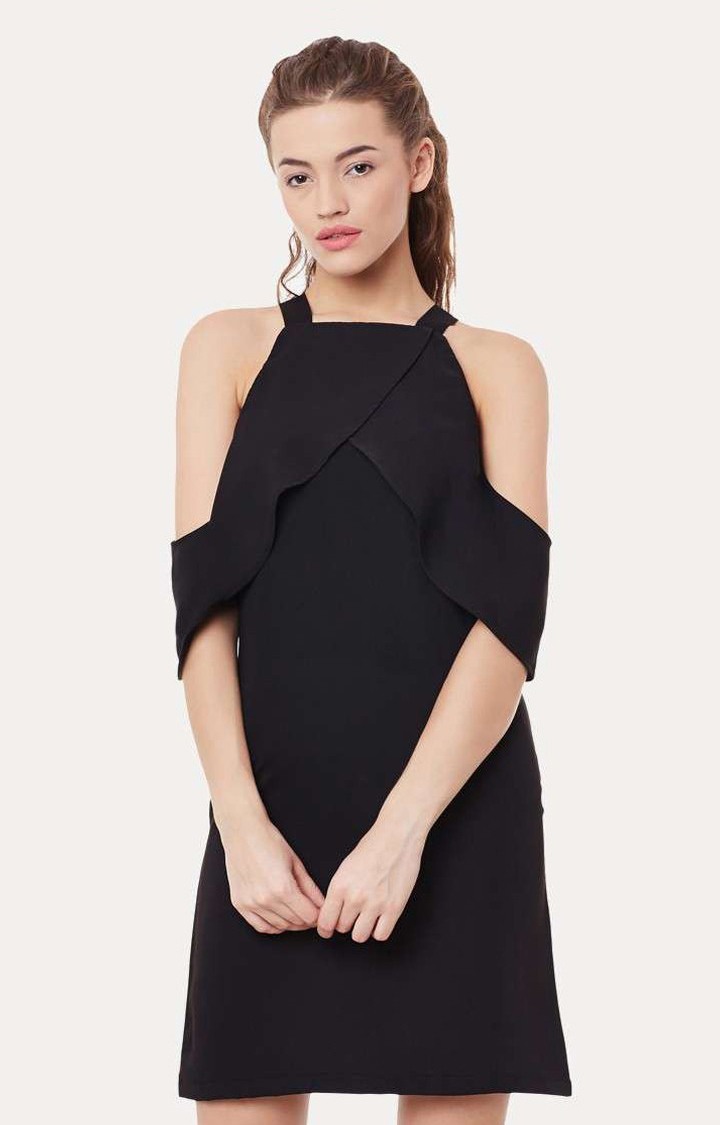 MISS CHASE | Women's Black Viscose SolidEveningwear Sheath Dress