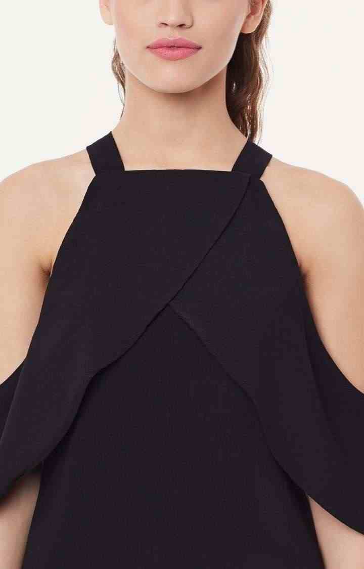 Women's Black Viscose SolidEveningwear Sheath Dress