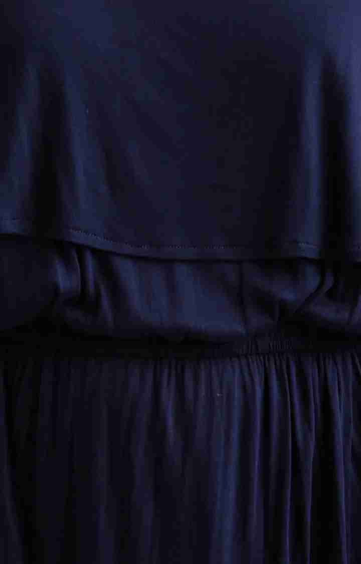 Women's Blue Viscose SolidEveningwear Maxi Dress