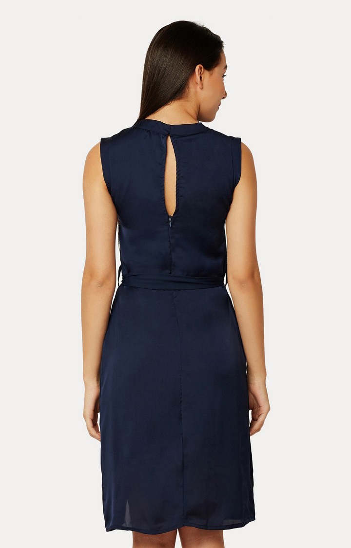 Women's Blue Satin SolidCasualwear Sheath Dress