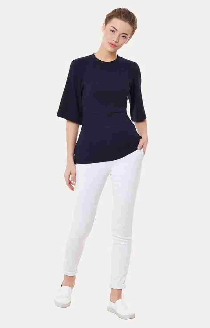 Women's Blue Viscose SolidCasualwear Tops