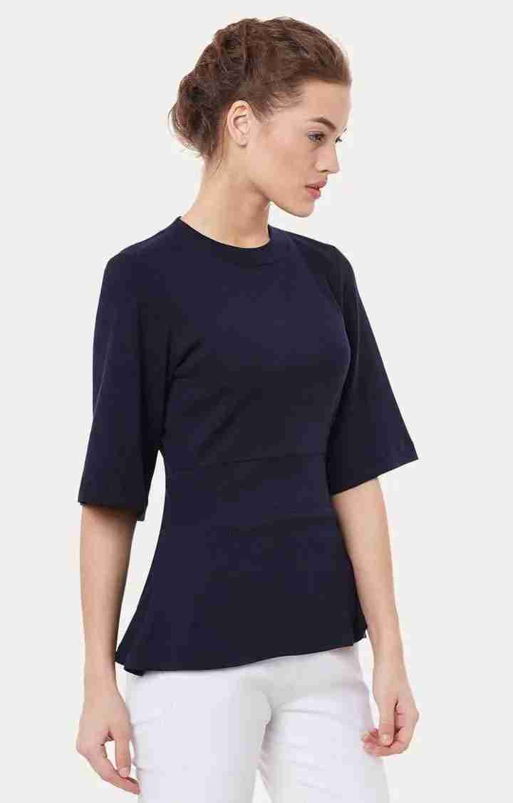 Women's Blue Viscose SolidCasualwear Tops