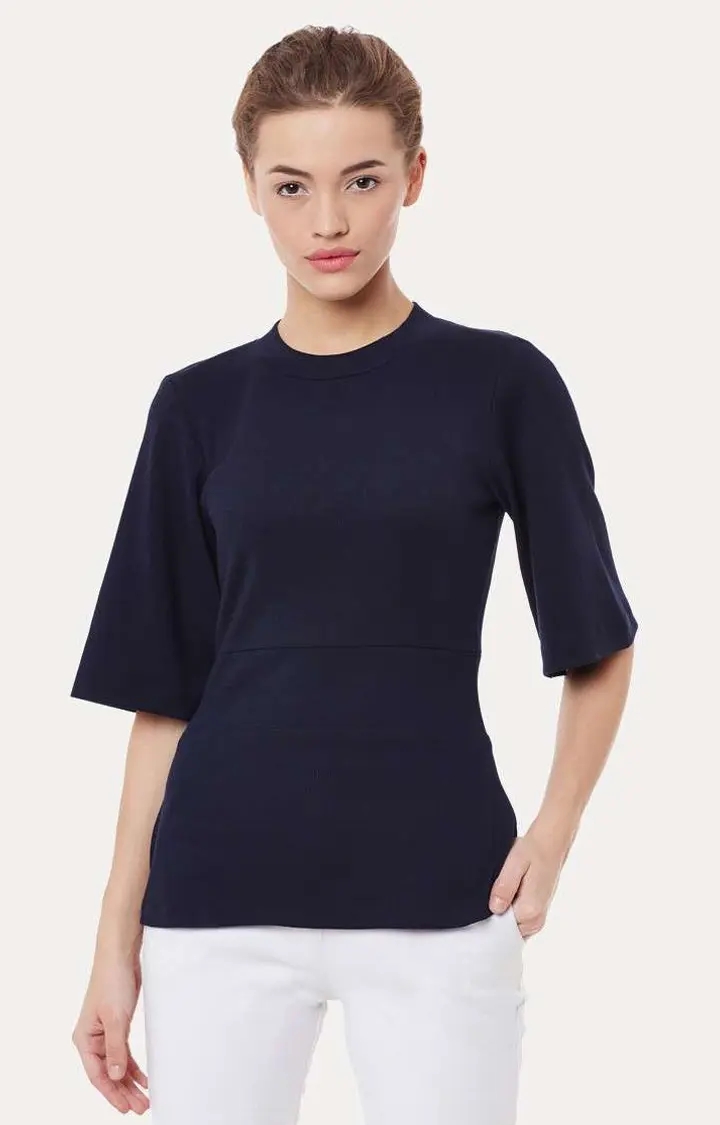 MISS CHASE | Women's Blue Viscose SolidCasualwear Tops