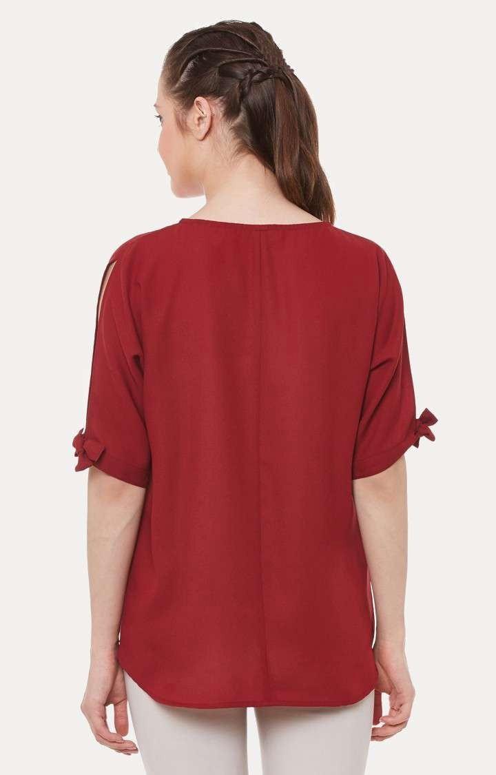 Women's Red Polyester SolidCasualwear Tops