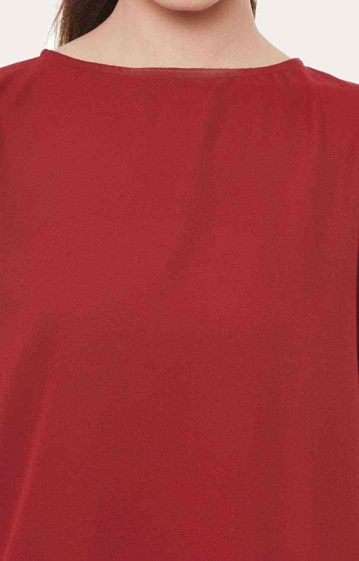 Women's Red Polyester SolidCasualwear Tops