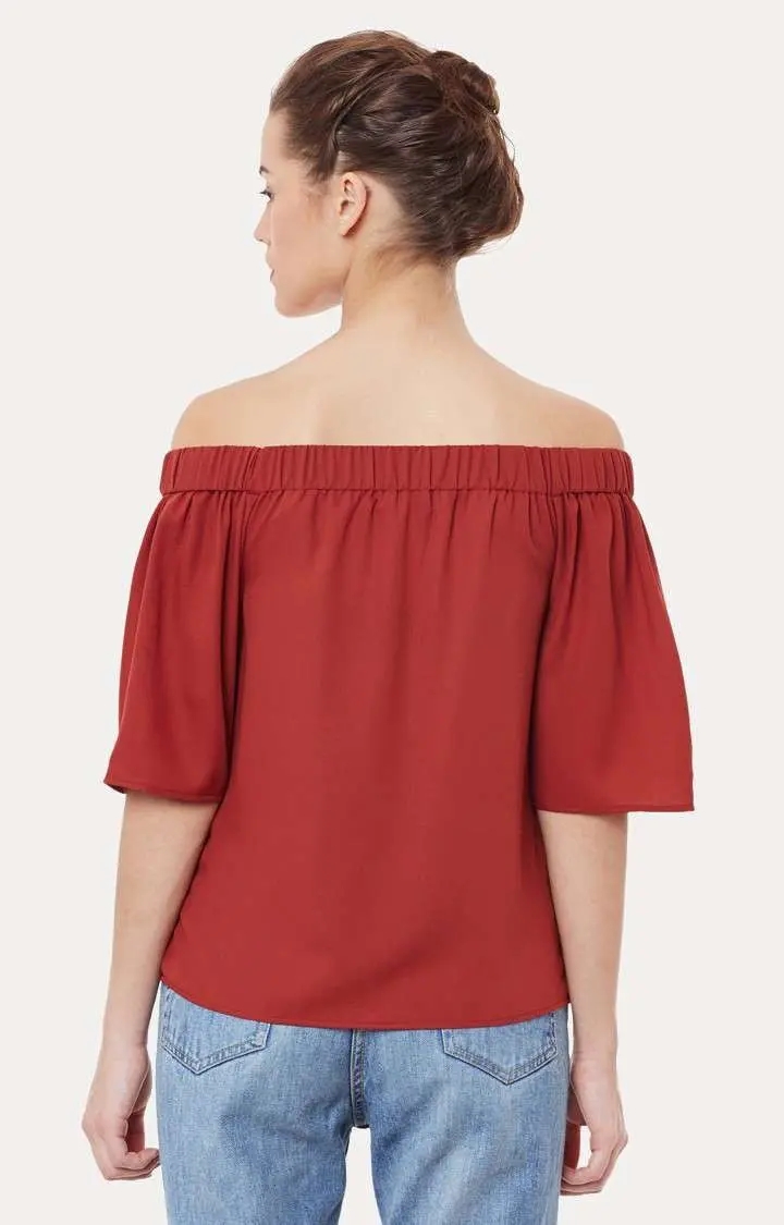 MISS CHASE | Women's Red Solid Off Shoulder Top 3