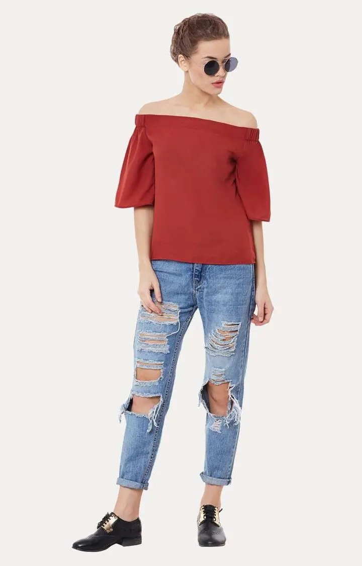 MISS CHASE | Women's Red Solid Off Shoulder Top 1